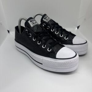 Converse CT  All Star OX Low Top Platform Black Glitter Sparkle Women's Size 7.5